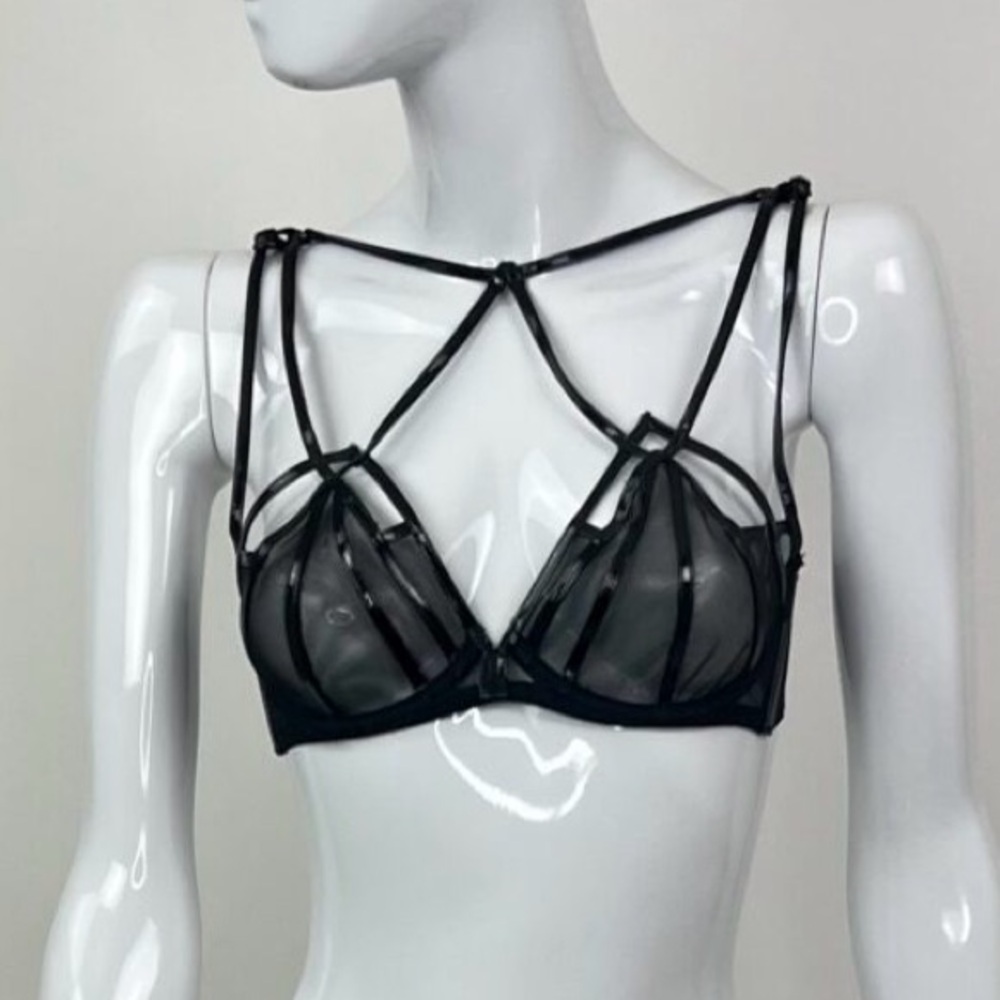 Agent Provocateur Black Vinyl & Mesh Underwear bra